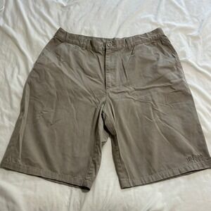 Y2K No Fear Mens Khaki Chino Shorts Embroidered Logo Skate Casual Tan Size 40